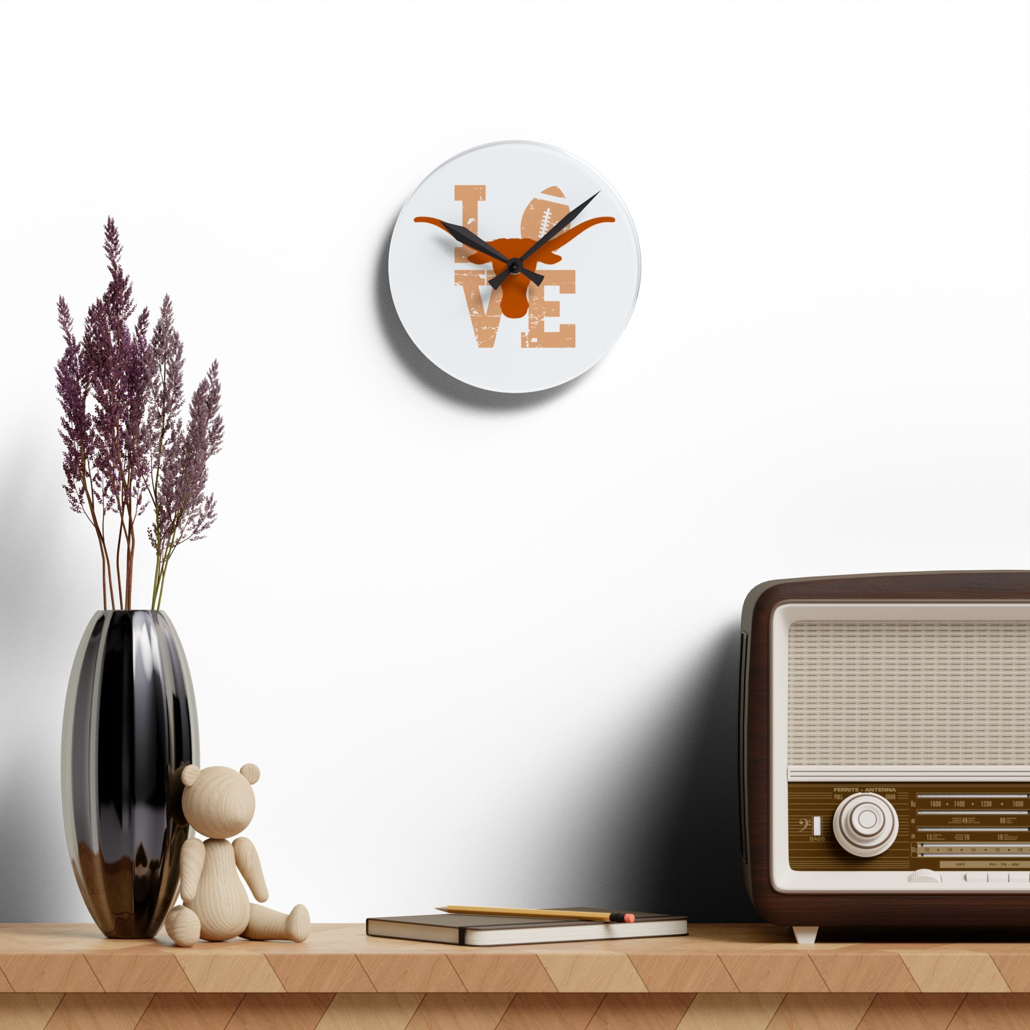 texas longhorns acrylic wall clock hook em horns ut college football collegiate fan gift texas longhorns acrylic wall clock hook em horns ut college football collegiate fan gift