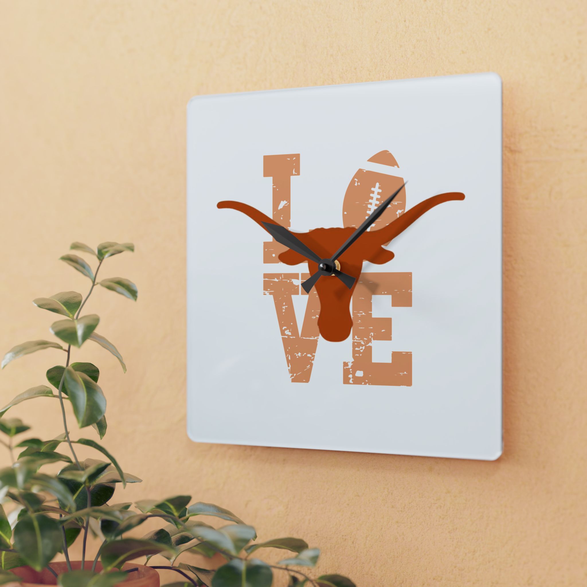 texas longhorns acrylic wall clock hook em horns ut college football collegiate fan gift texas longhorns acrylic wall clock hook em horns ut college football collegiate fan gift