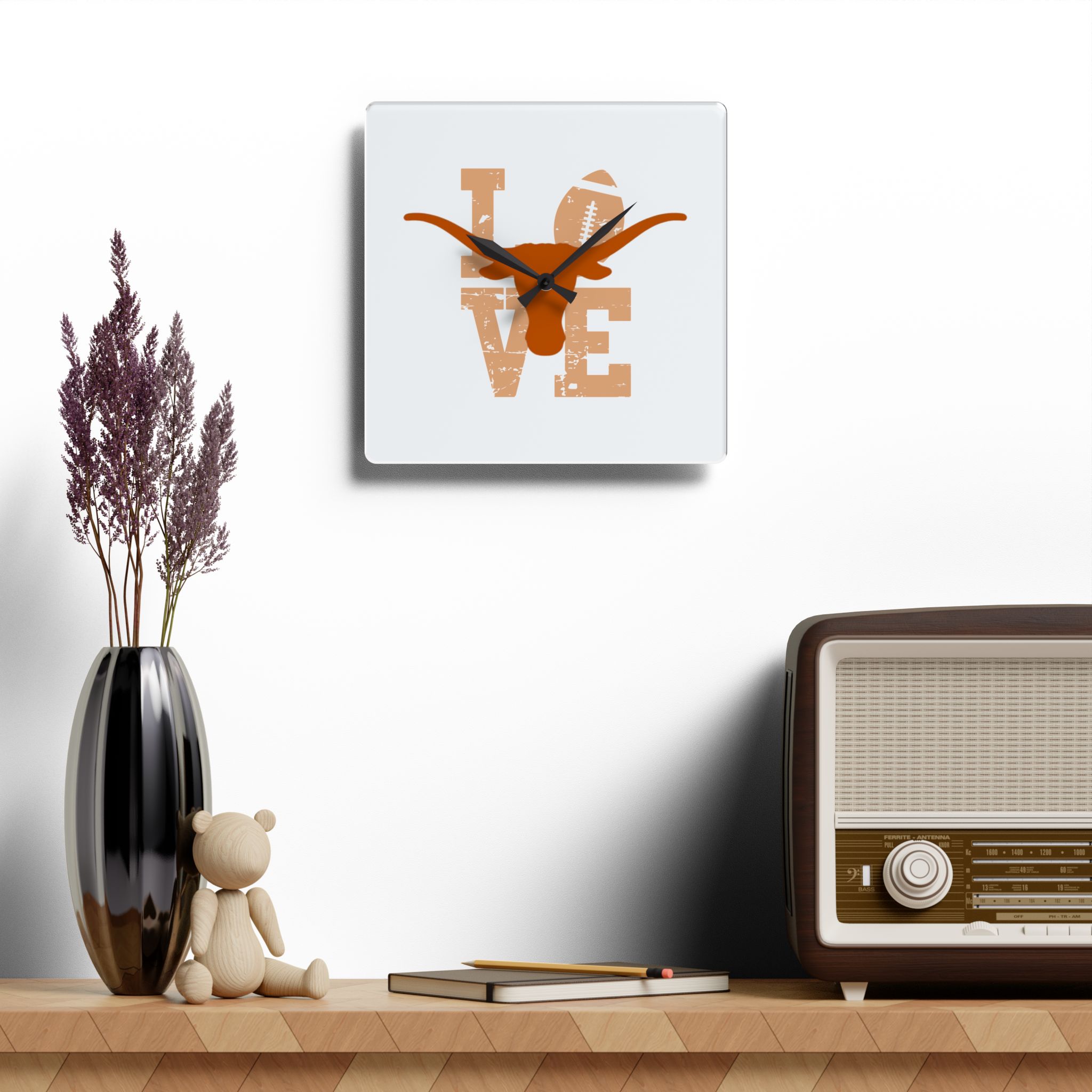 texas longhorns acrylic wall clock hook em horns ut college football collegiate fan gift texas longhorns acrylic wall clock hook em horns ut college football collegiate fan gift