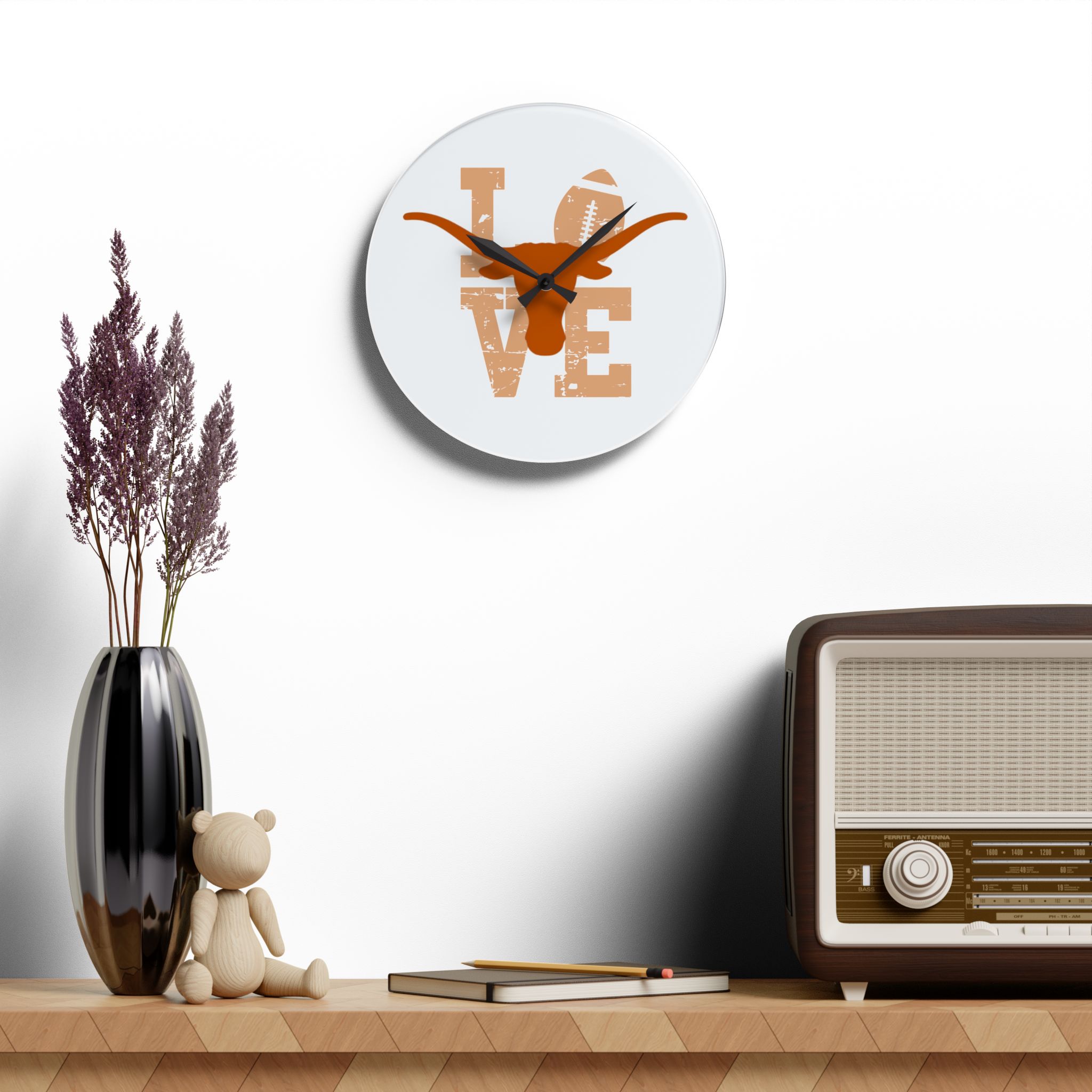 texas longhorns acrylic wall clock hook em horns ut college football collegiate fan gift texas longhorns acrylic wall clock hook em horns ut college football collegiate fan gift