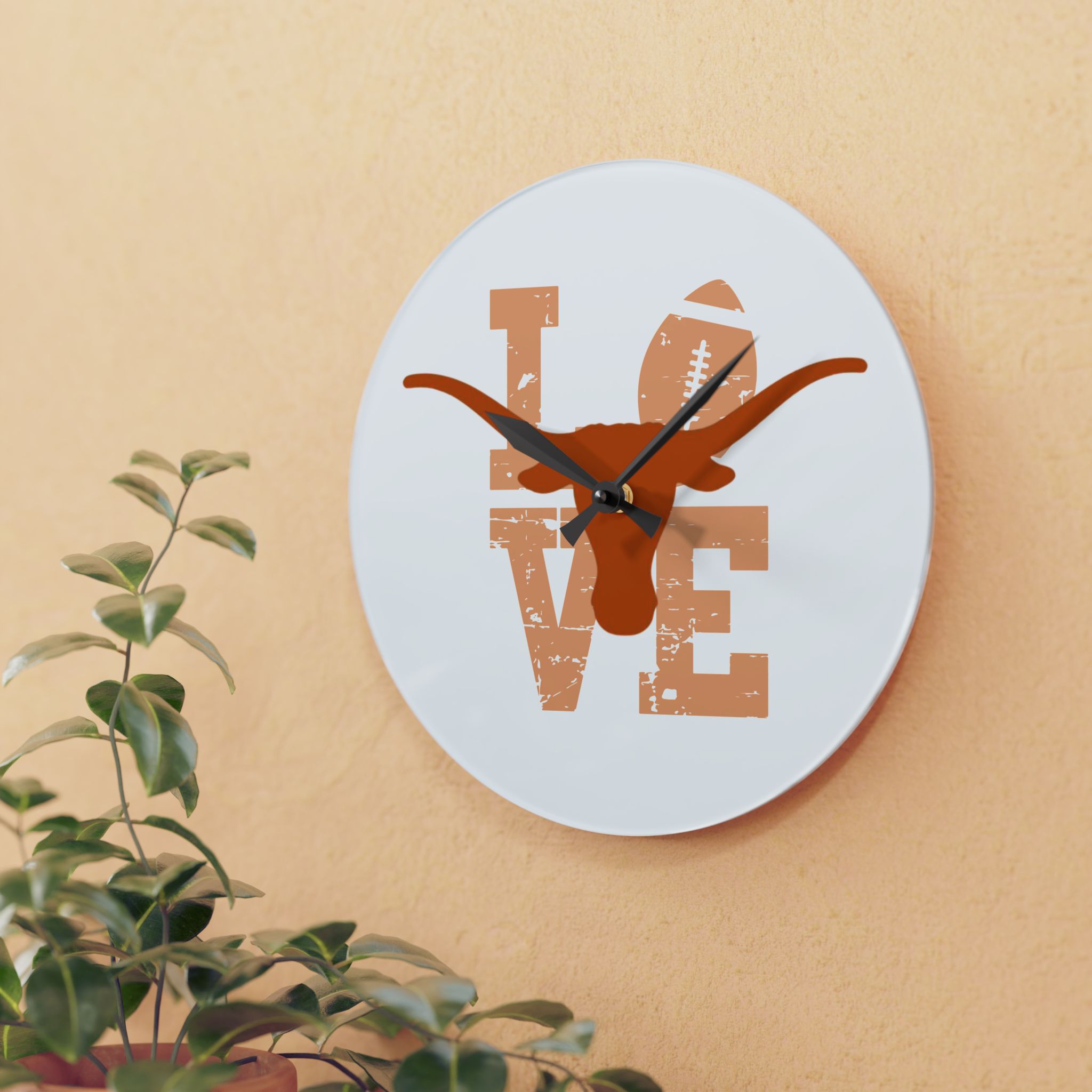 texas longhorns acrylic wall clock hook em horns ut college football collegiate fan gift texas longhorns acrylic wall clock hook em horns ut college football collegiate fan gift