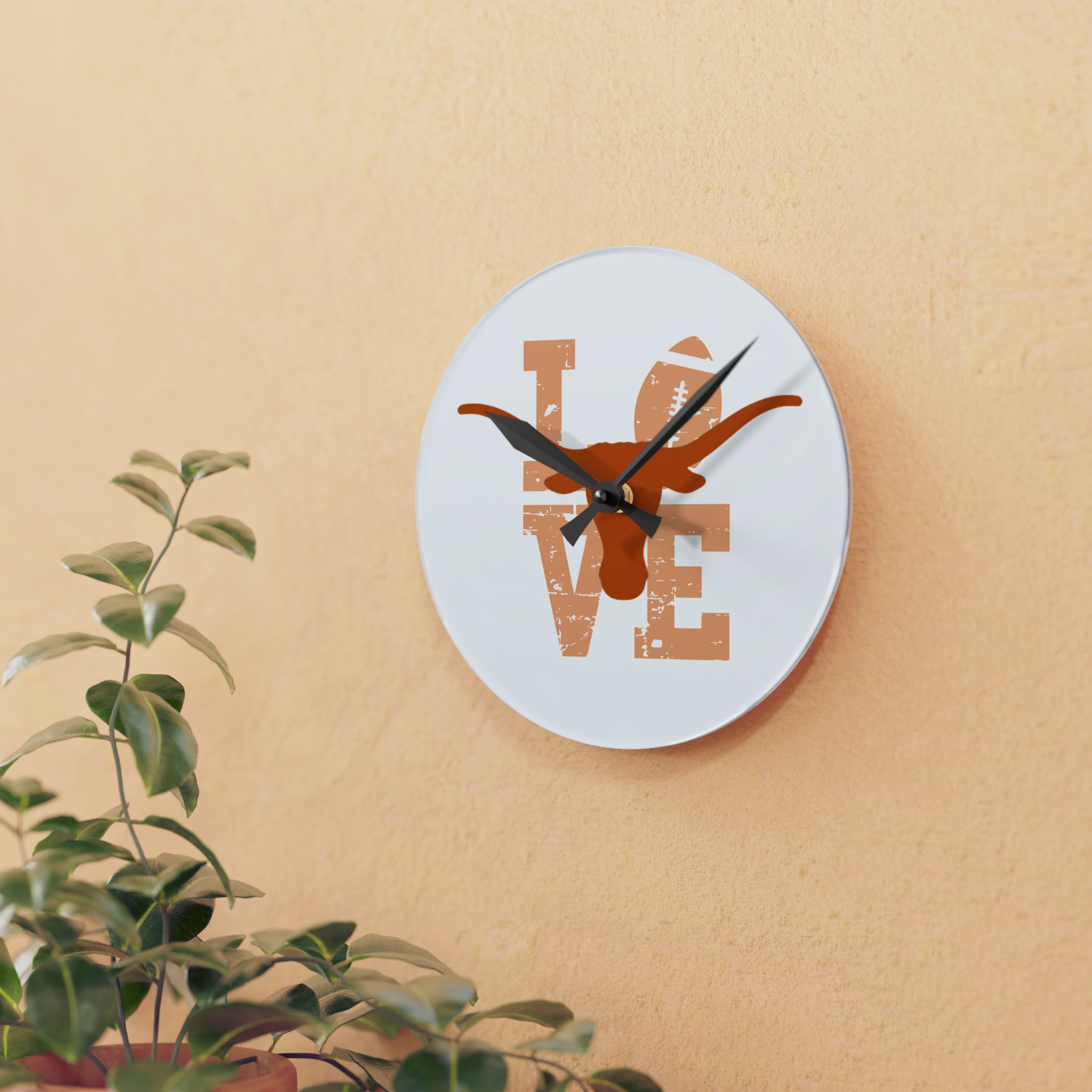 texas longhorns acrylic wall clock hook em horns ut college football collegiate fan gift texas longhorns acrylic wall clock hook em horns ut college football collegiate fan gift